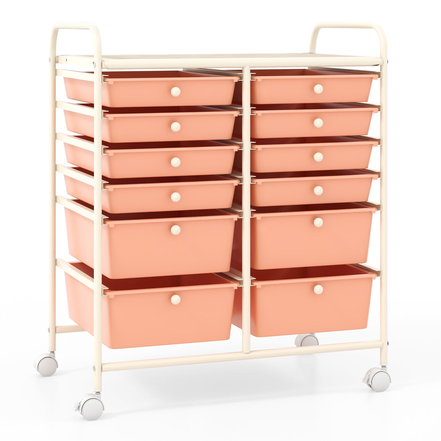 12 Drawers Rolling Cart Storage Scrapbook Paper Organizer Bins-Yellow - Peach
