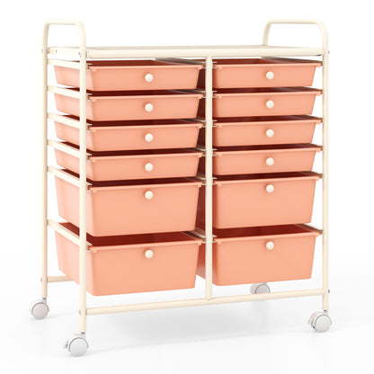 12 Drawers Rolling Cart Storage Scrapbook Paper Organizer Bins-Yellow - Peach