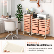 12-Drawer Rolling Storage Cart with Removable Drawers and Lockable Wheels-Peach