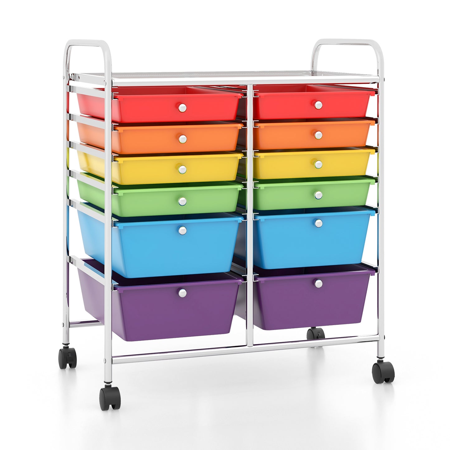 12 Drawers Rolling Cart Storage Scrapbook Paper Organizer Bins-Yellow - Multicolor
