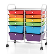 12 Drawers Rolling Cart Storage Scrapbook Paper Organizer Bins-Deep Multicolor