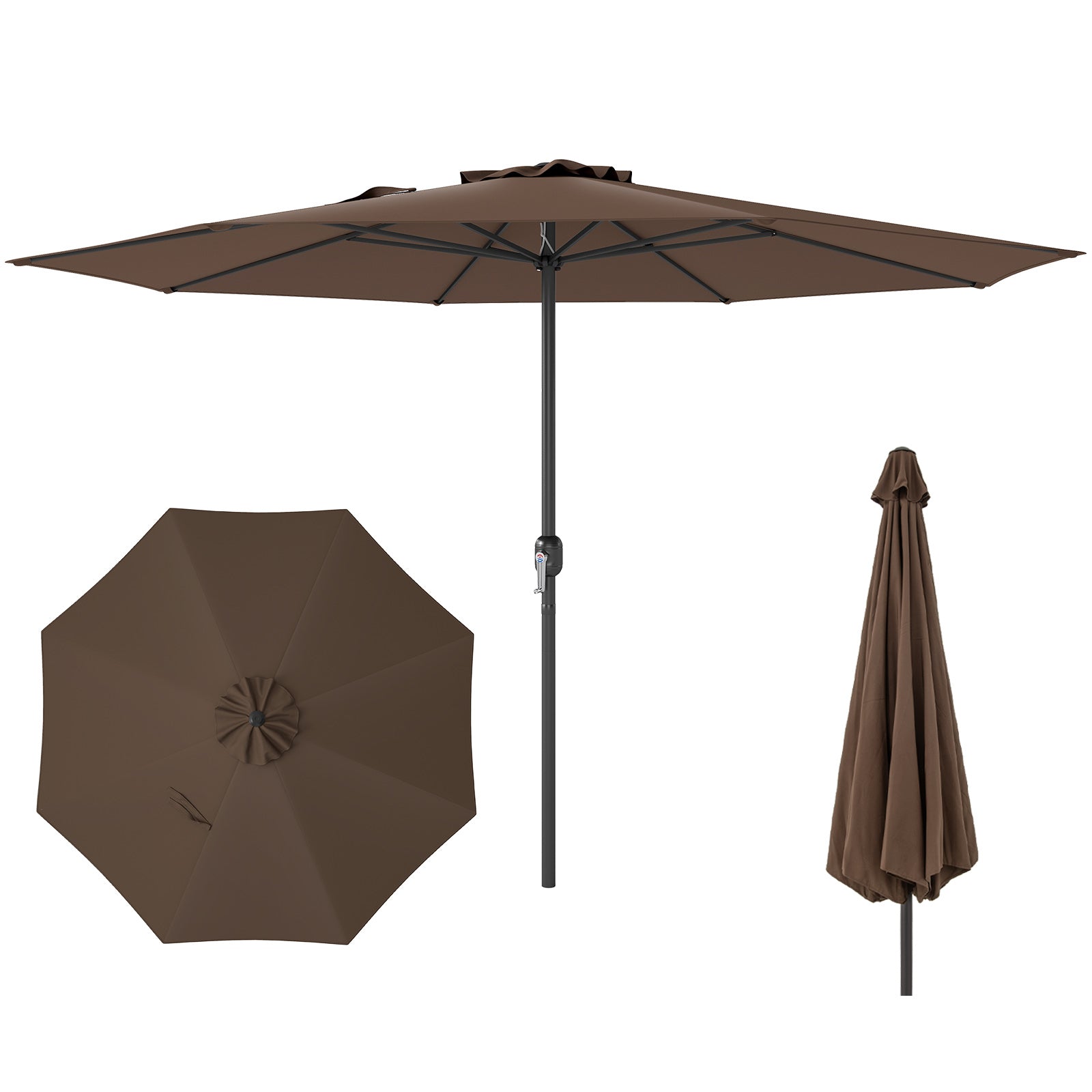 12 Feet Patio Umbrella with Crank Handle and 8 Sturdy Ribs-Navy - Coffee