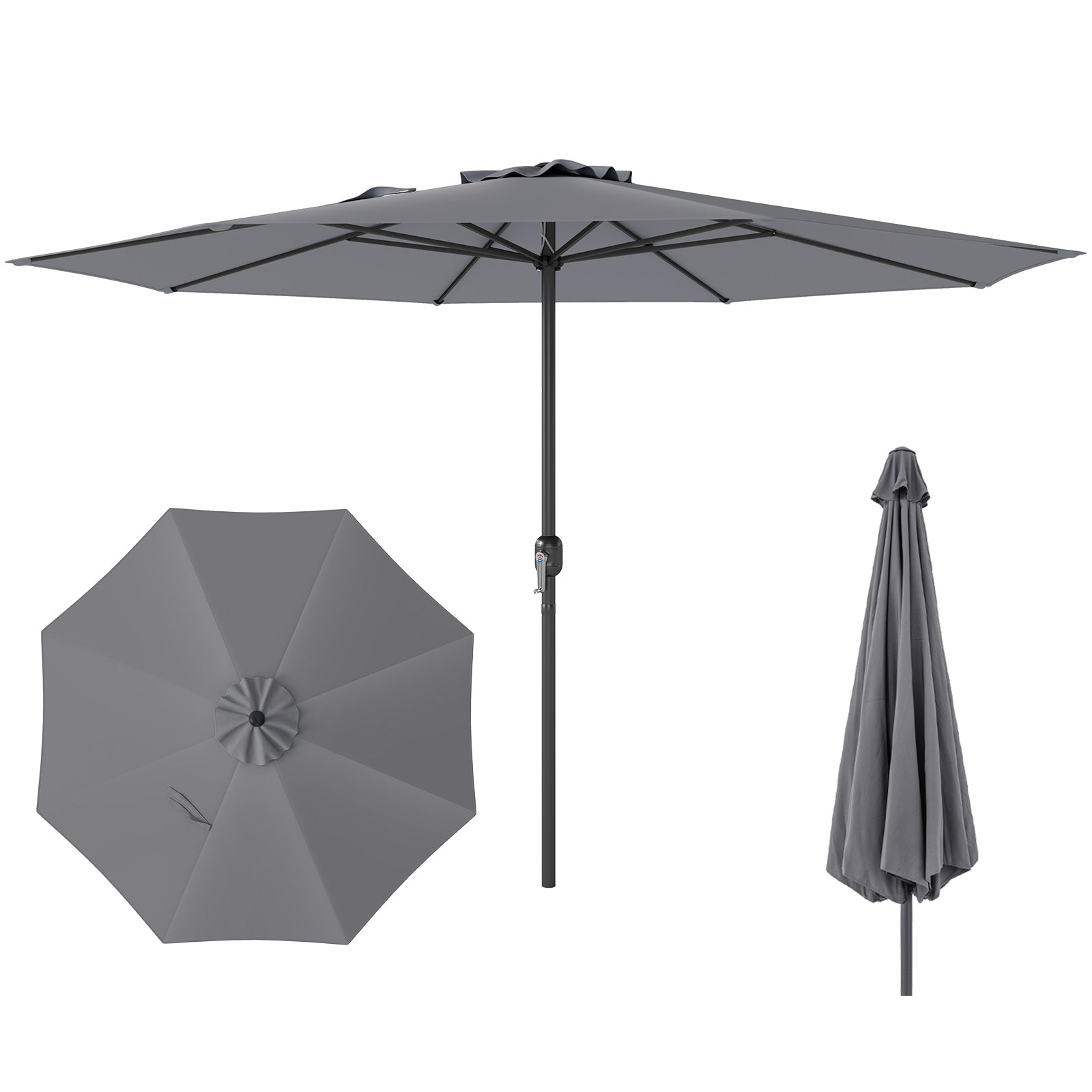 12 Feet Patio Umbrella with Crank Handle and 8 Sturdy Ribs-Navy - Gray