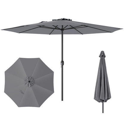 12 Feet Patio Umbrella with Crank Handle and 8 Sturdy Ribs-Navy - Gray