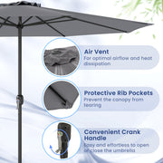 12 Feet Patio Umbrella with Crank Handle and 8 Sturdy Ribs-Gray