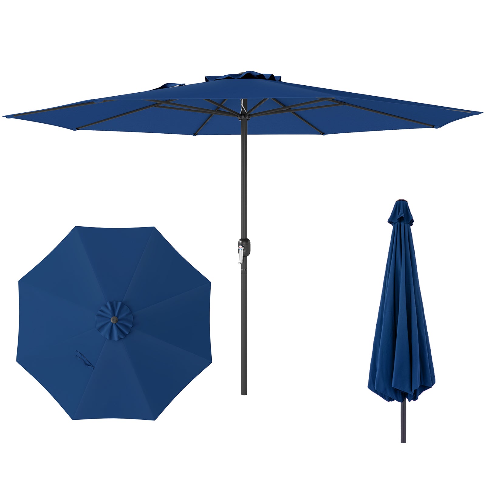 12 Feet Patio Umbrella with Crank Handle and 8 Sturdy Ribs-Navy - Navy