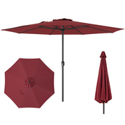 12 Feet Patio Umbrella with Crank Handle and 8 Sturdy Ribs-Red