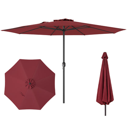 12 Feet Patio Umbrella with Crank Handle and 8 Sturdy Ribs-Navy - Red