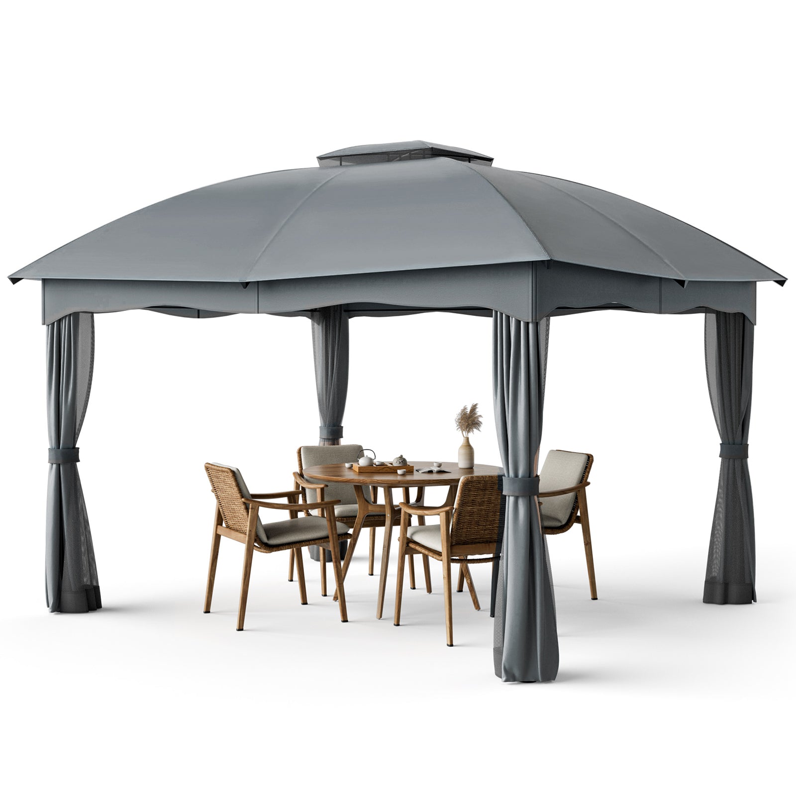 12 x 10 Feet Patio Canopy Double Vented Heavy Duty Steel Gazebo - Gray