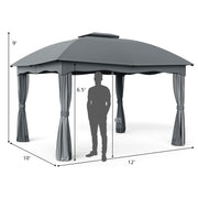 12 x 10 Feet Canopy Double Vented Heavy Duty Steel Gazebo-Gray