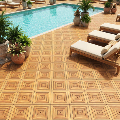 Acacia Wood Interlocking Deck Tiles 12x12 Inch - 24 Pack