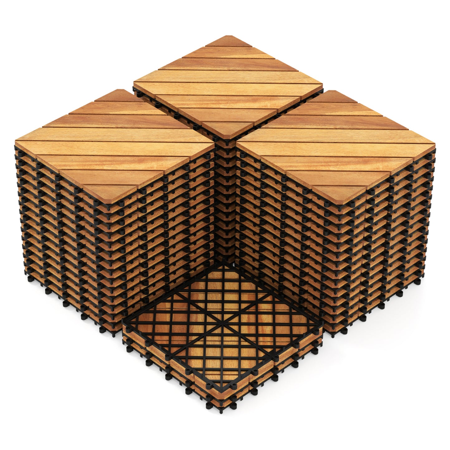 Acacia Wood Interlocking Deck Tiles 12x12 Inch - 24 Pack