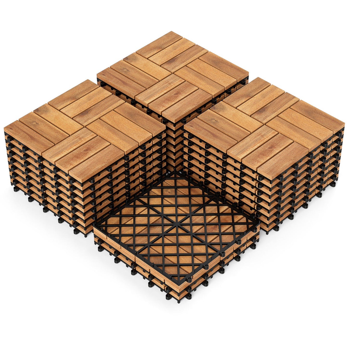 Acacia Wood Interlocking Deck Tiles 12x12 Inch - 27 Pack