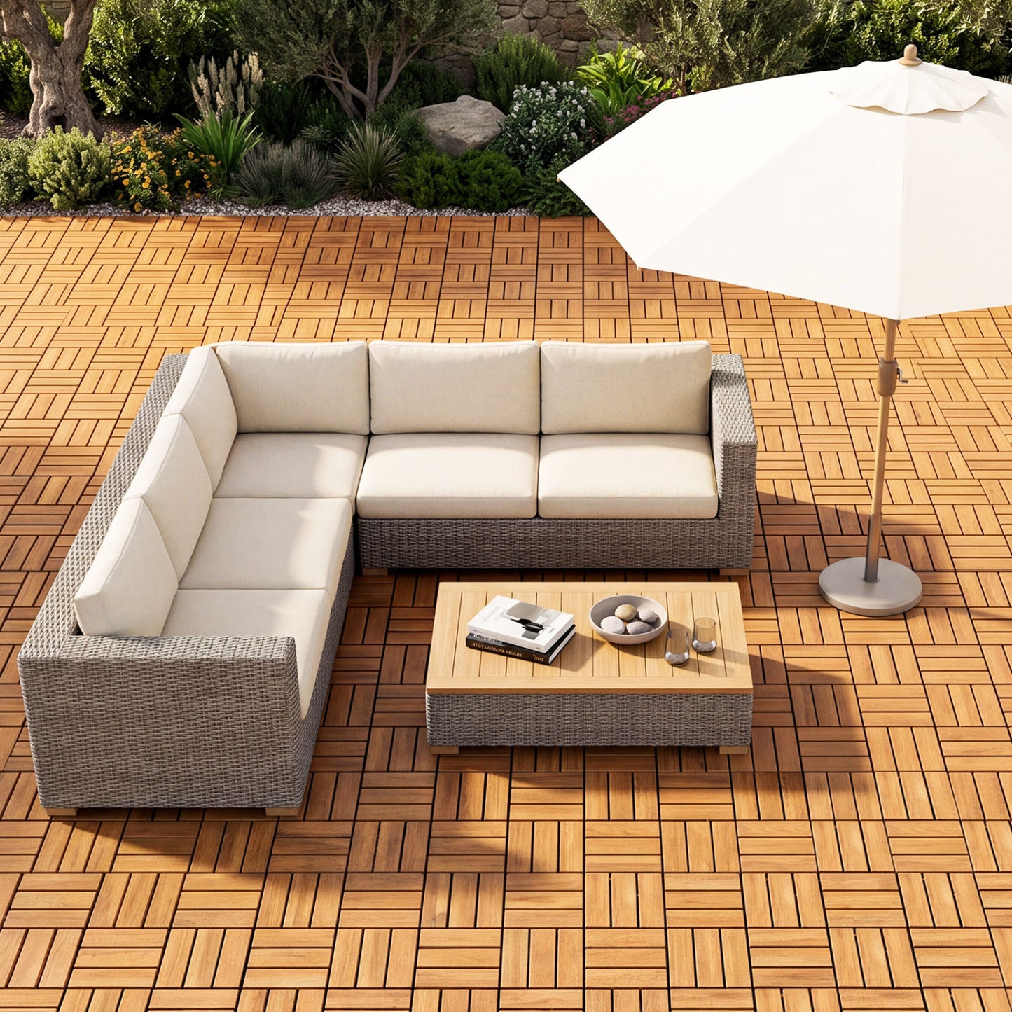 Acacia Wood Interlocking Deck Tiles 12x12 Inch - 27 Pack