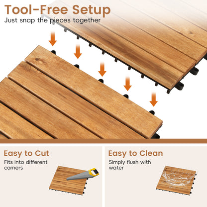 Acacia Wood Interlocking Deck Tiles 12x12 Inch - 27 Pack