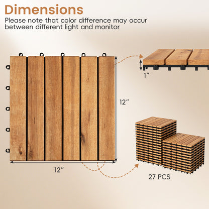 Acacia Wood Interlocking Deck Tiles 12x12 Inch (54 Pack)