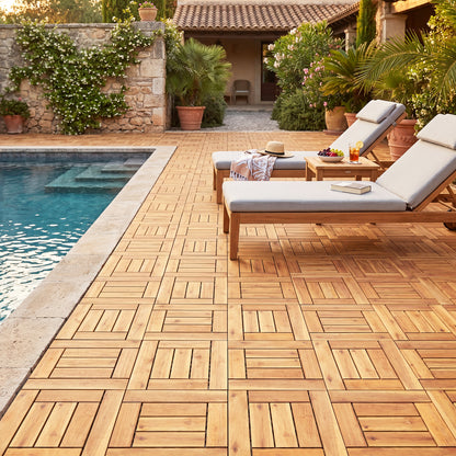 Acacia Wood Interlocking Deck Tiles 12" x 12" - Natural