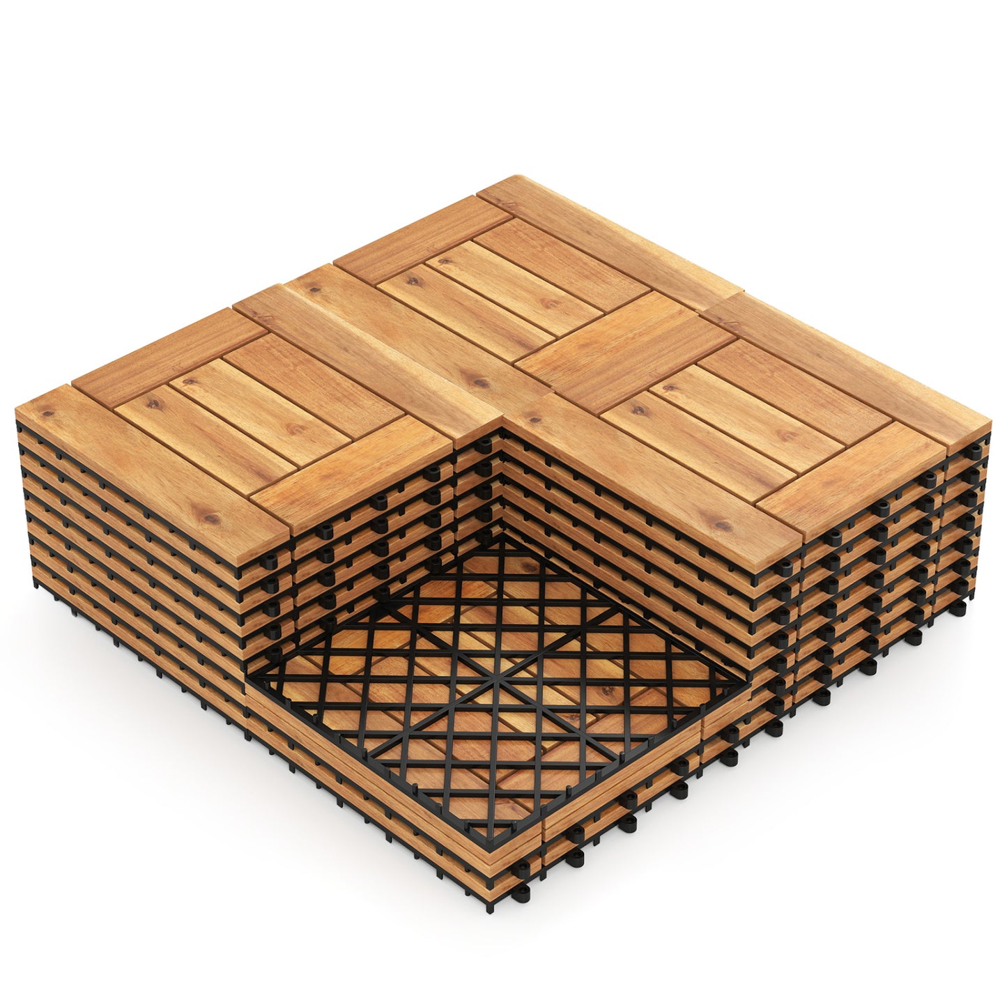 Acacia Wood Interlocking Deck Tiles 12" x 12" - Natural