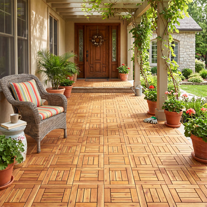Acacia Wood Interlocking Deck Tiles 12" x 12" - Natural