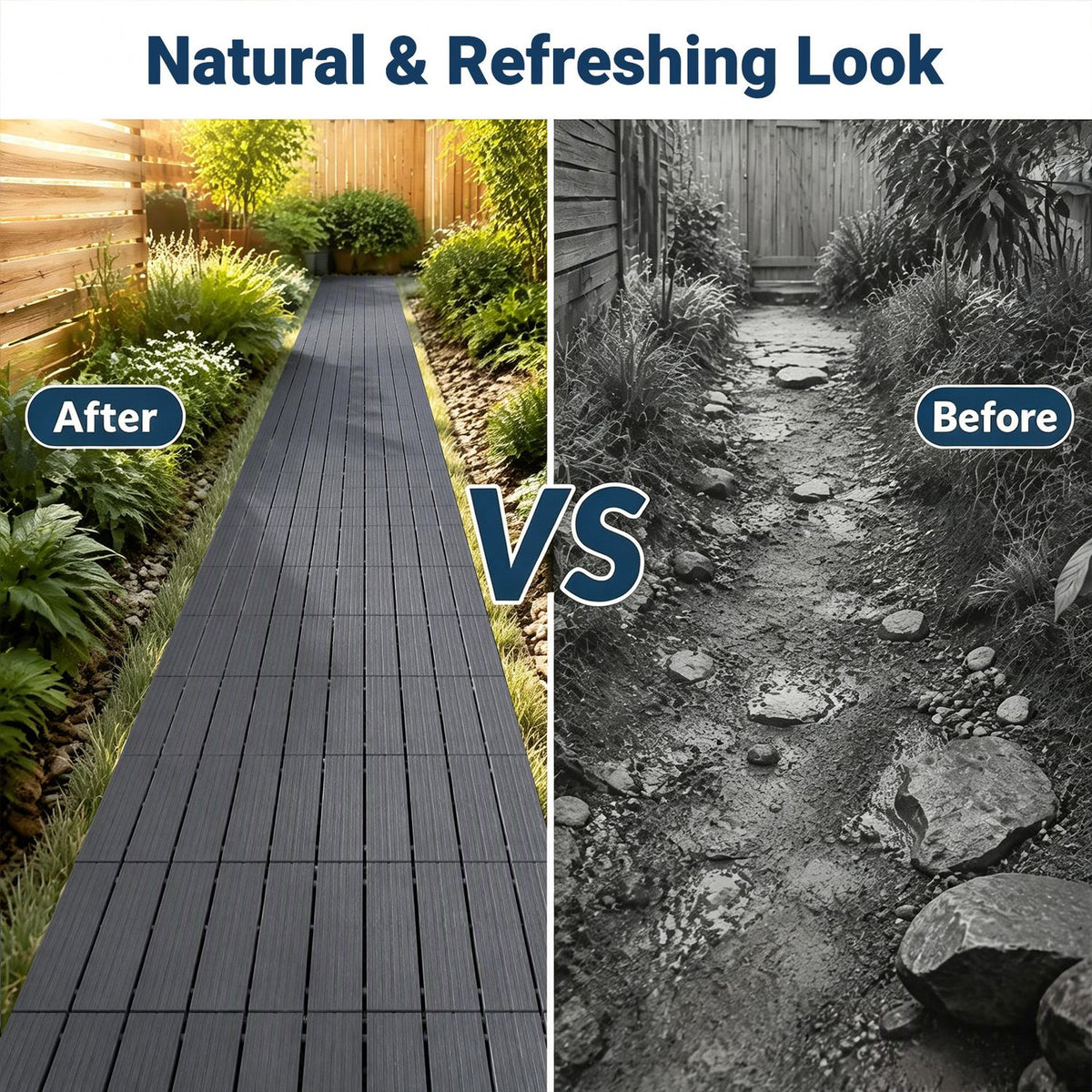 12” x 12” Waterproof PP Plastic Interlocking Deck Tiles for Patio Set of 2-Gray