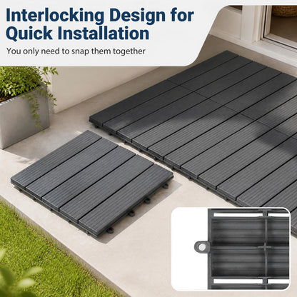 12” x 12” Waterproof PP Plastic Interlocking Deck Tiles for Patio Set of 2-Gray