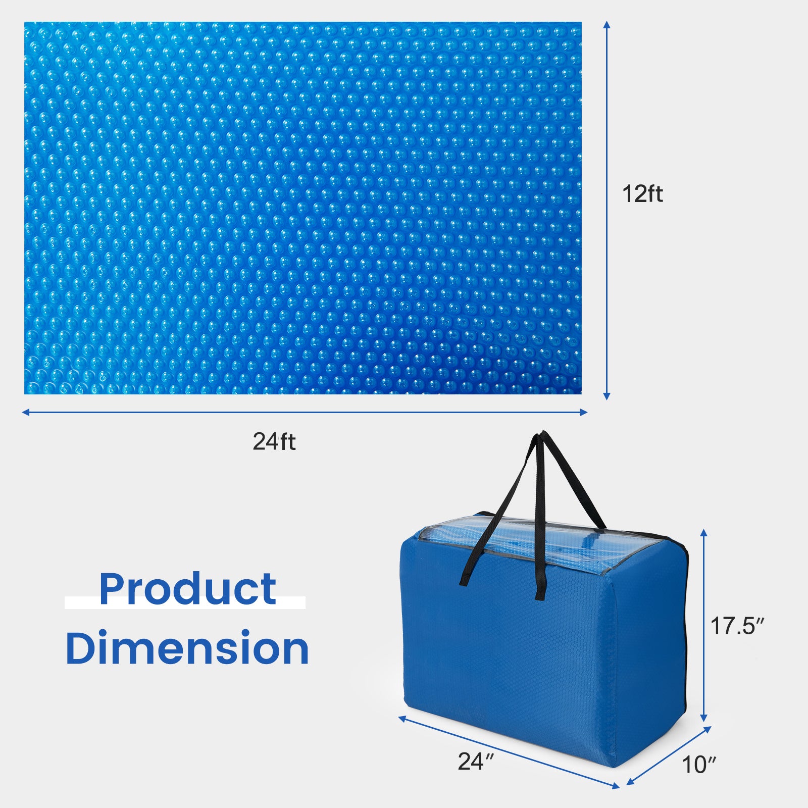 12 x 24 Feet Rectangle Swimming Pool Cover 12-MIL Heat Retaining Pool Solar Blanket with Carrying Bag