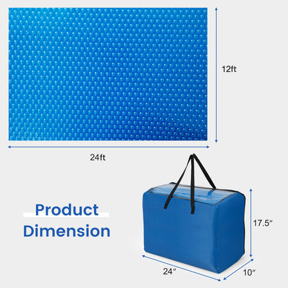 12 x 24 Feet Rectangle Swimming Pool Cover 12-MIL Heat Retaining Pool Solar Blanket with Carrying Bag