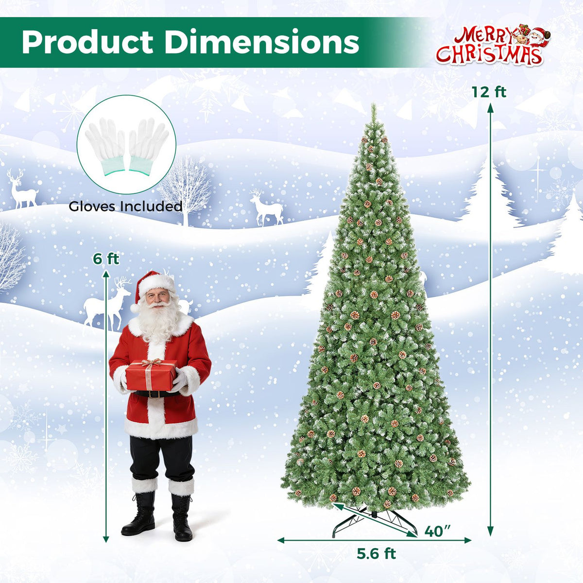 12ft Artificial Christmas Tree with 4188 Branch Tips Realistic Full Spruce Xmas Tree