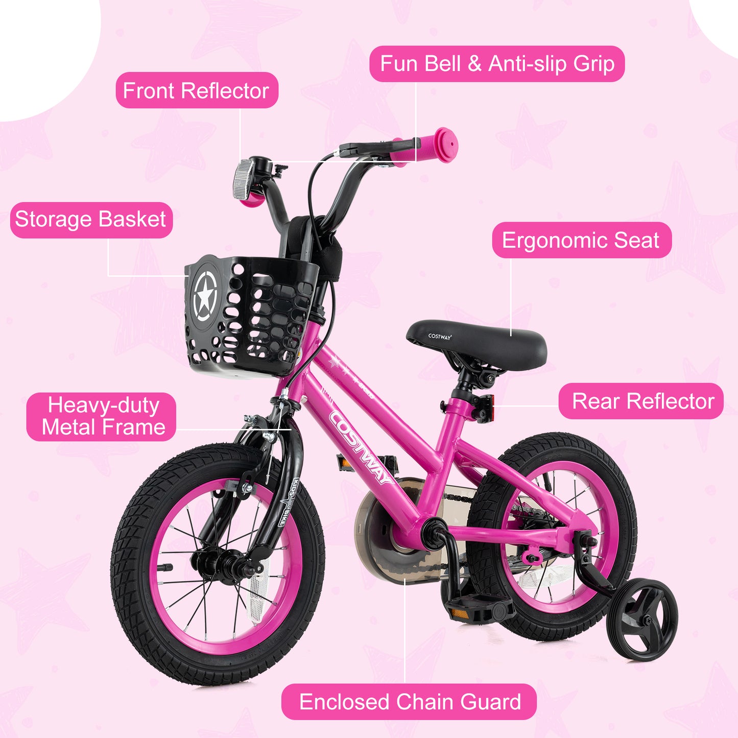 14 Inch Kids Bike Adjustable Bicycle with Front Basket for Children Aged 4-5 Years Old