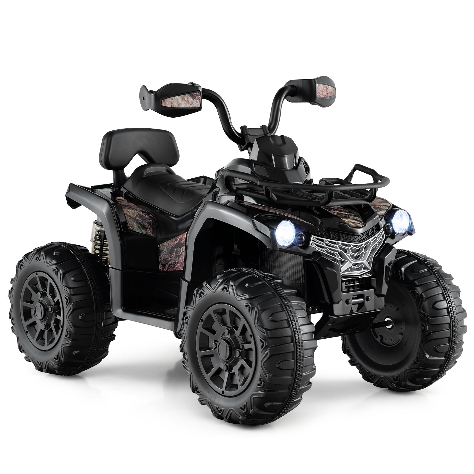 12V Kids Ride On ATV 4 Wheeler with MP3 and Headlights-Solid Black - Solid Black
