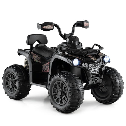 12V Kids Ride On ATV 4 Wheeler with MP3 and Headlights-Solid Black - Solid Black