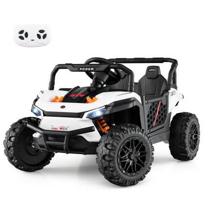 12V Kids Ride on Truck Off-Road UTV with Parental Remote and Lights-Pink - White