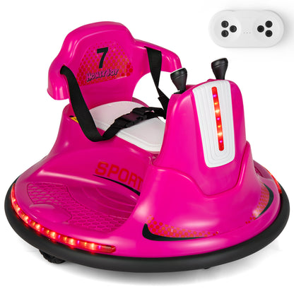 12V Kids Ride On Bumper Car with Remote Control Lights and Music-Blue - Pink