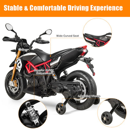 12V Kids Ride-On Motorcycle Aprilia Licensed with Sounds and Music