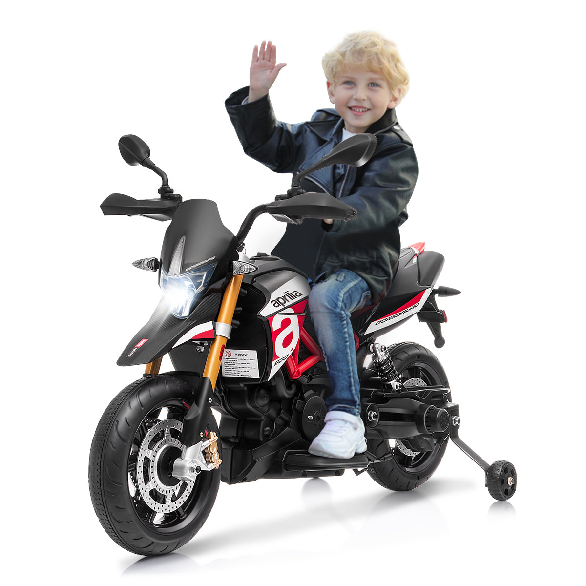 12V Kids Ride-On Motorcycle Aprilia Licensed with Sounds and Music-Red - Red