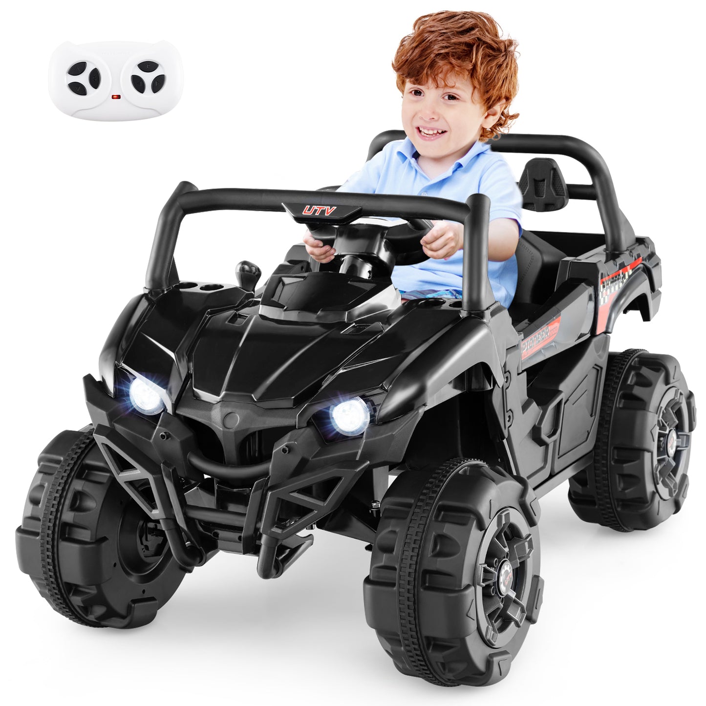 12V Battery Powered Electric Vehicle with Remote Control and 3 Speeds-Blue - Black