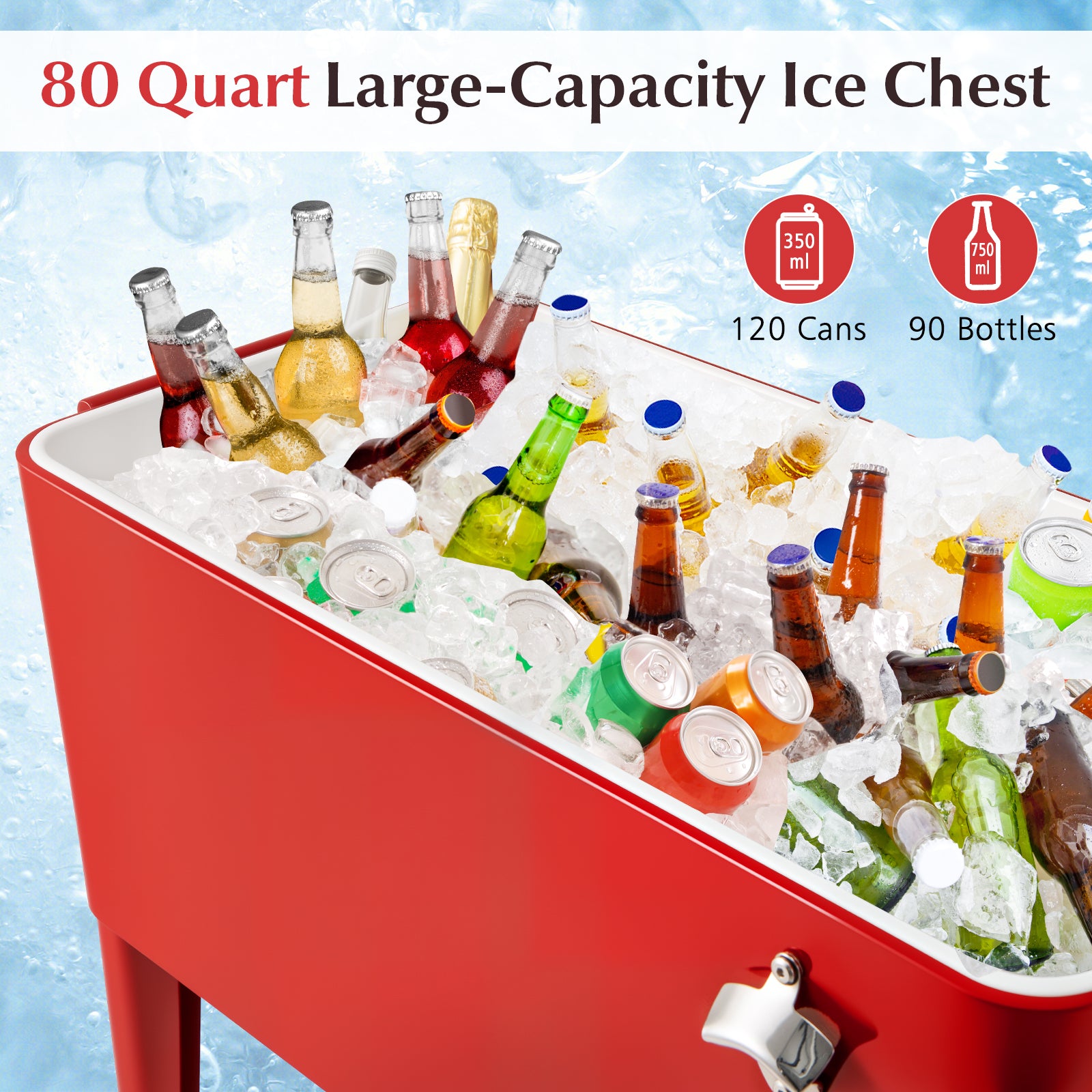Portable Patio Cooler with Bottom Storage Shelf and Bottle Opener-Red