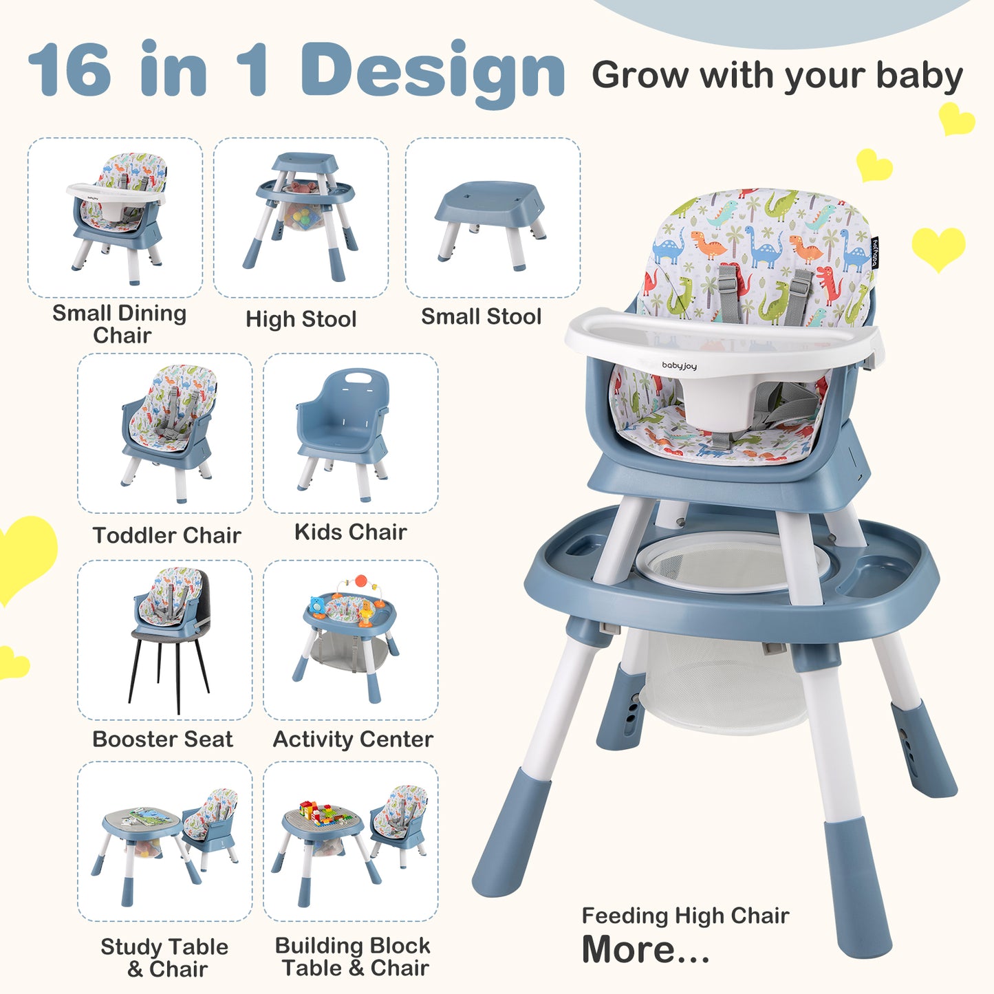 16-in-1 Baby High Chair with Activity Center and Booster Seat for Babies and Toddlers-Celadon