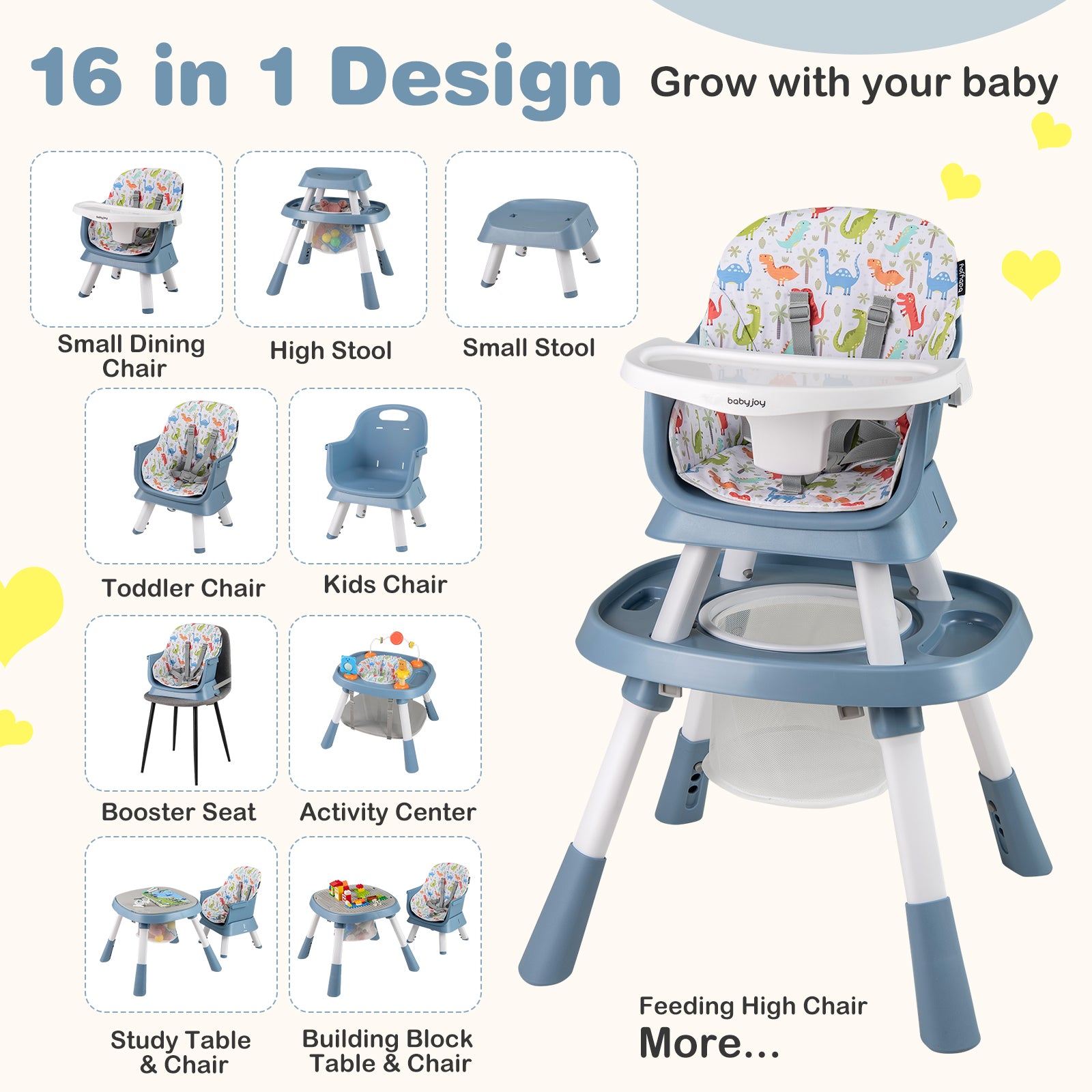 16-in-1 Baby High Chair with Activity Center and Booster Seat for Babies and Toddlers-Celadon