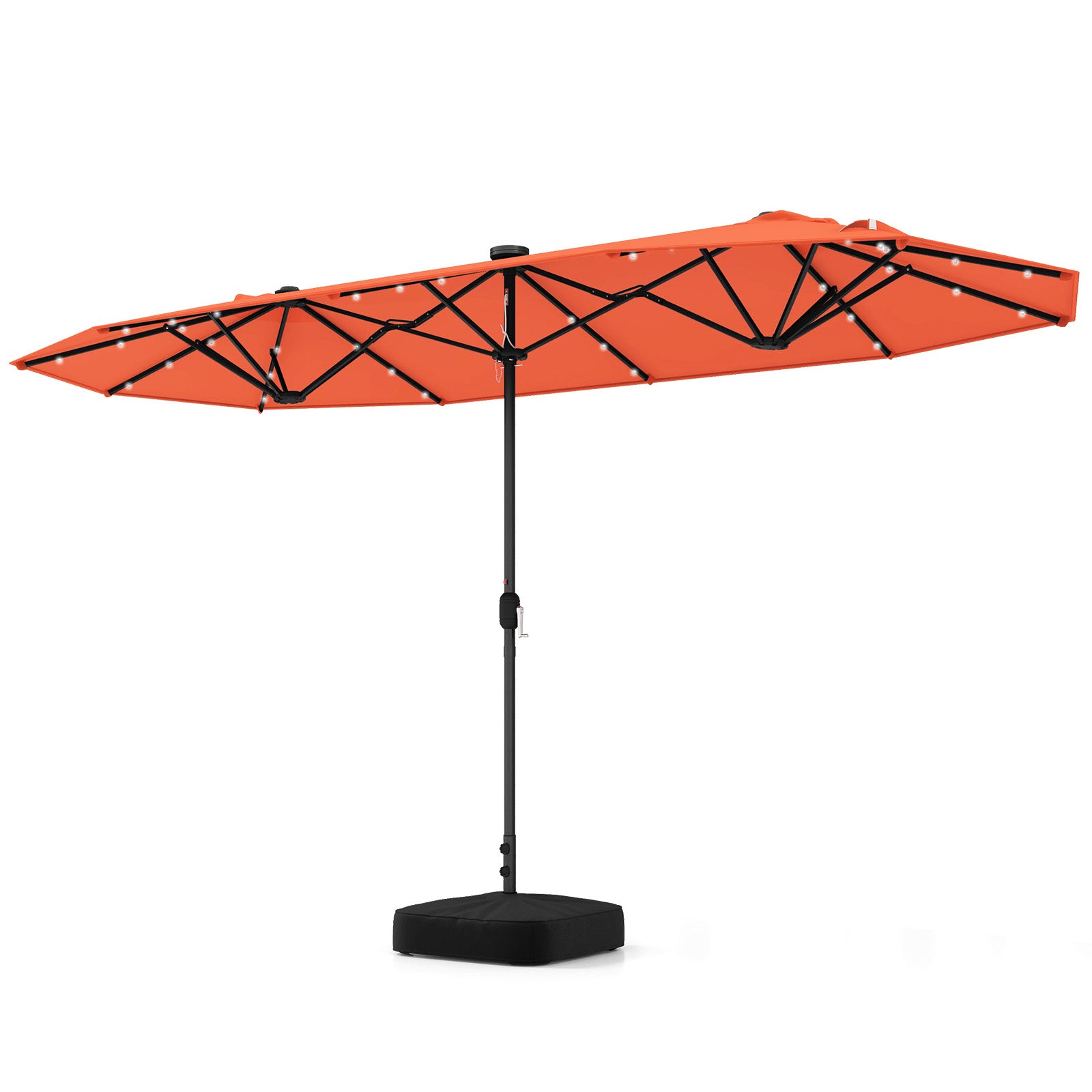 13FT Double-sided Patio Umbrella with Solar Lights for Garden Pool Backyard-Beige - Orange