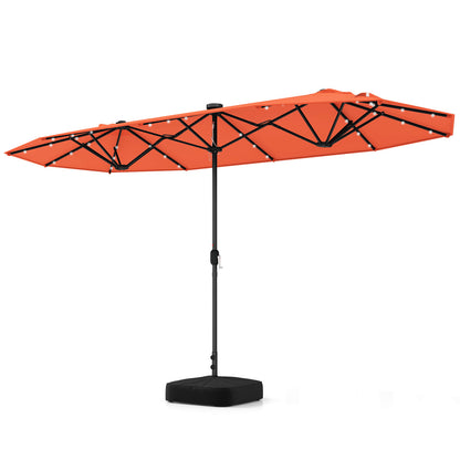 13FT Double-sided Patio Umbrella with Solar Lights for Garden Pool Backyard-Beige - Orange