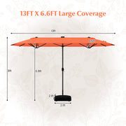 13FT Double-sided Patio Umbrella with Solar Lights for Garden Pool Backyard-Orange