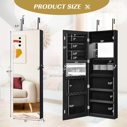Lockable Storage Jewelry Cabinet with Frameless Mirror-Black