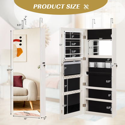 Lockable Storage Jewelry Cabinet with Frameless Mirror-White