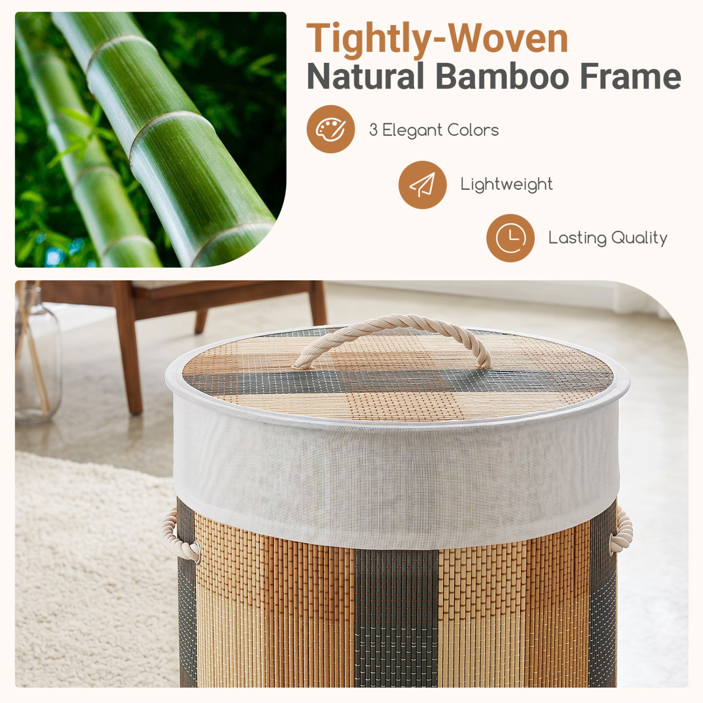 13.2 Gallon Bamboo Laundry Hamper with Removable Liner