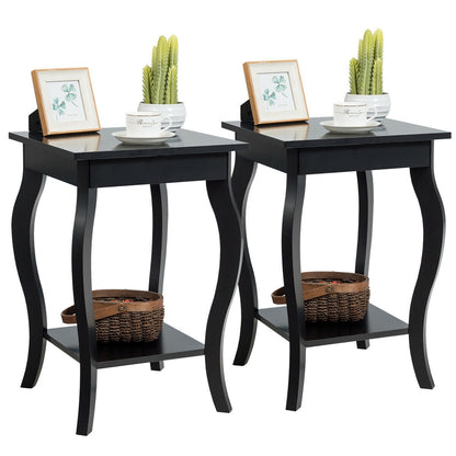 Set of 2 Accent Side Tables with Shelf - Black