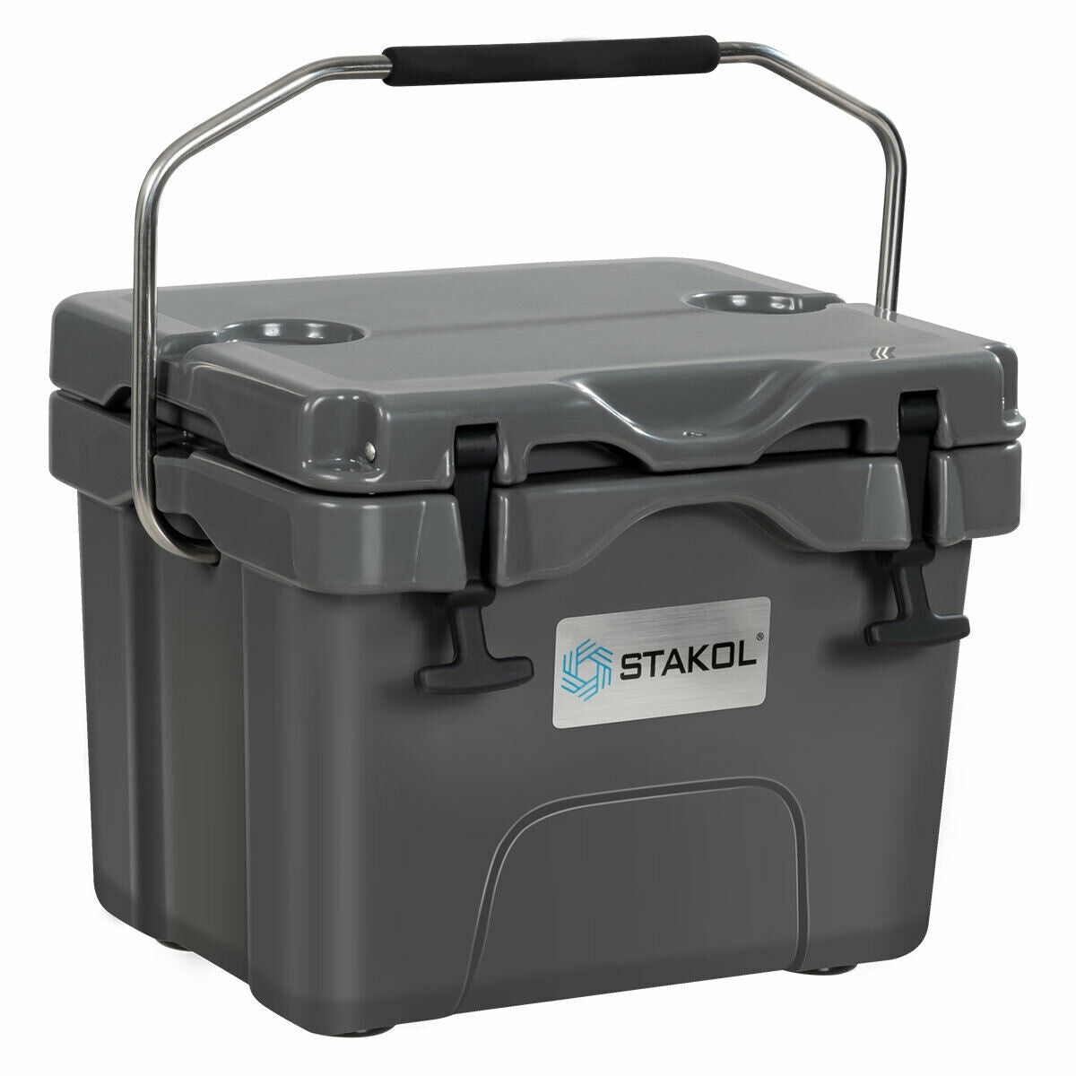 16 Quart 24-Can Capacity Portable Insulated Ice Cooler with 2 Cup Holders-Gray - Gray