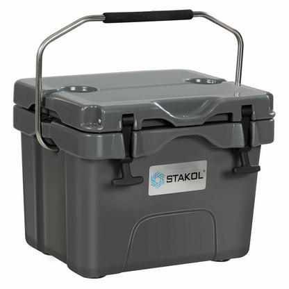 16 Quart 24-Can Capacity Portable Insulated Ice Cooler with 2 Cup Holders-Gray - Gray