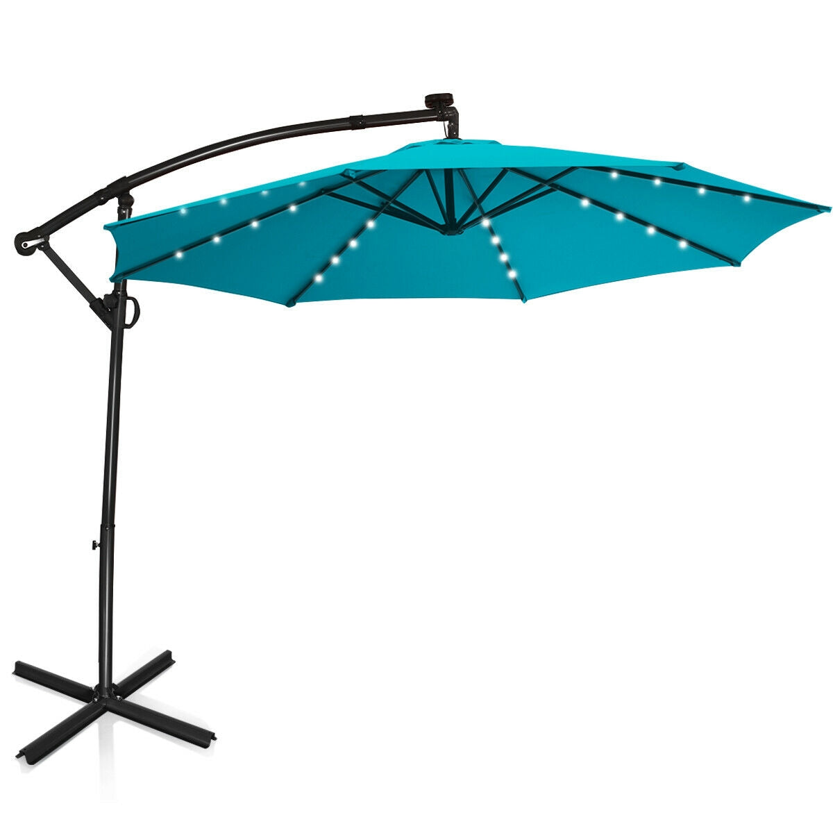 10 ft 360° Rotation Solar Powered LED Patio Offset Umbrella without Weight Base-Orange - Turquoise