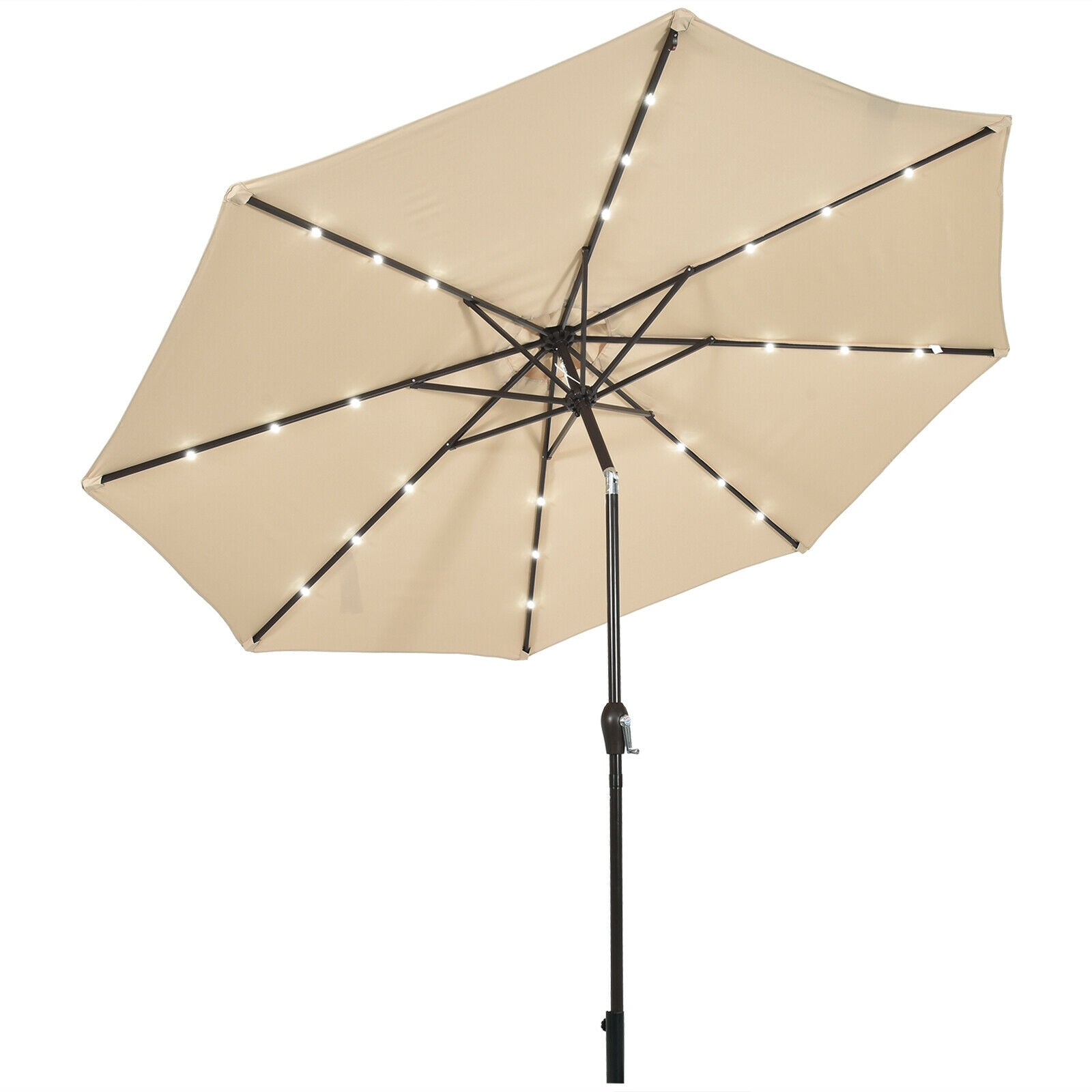 10' Solar LED Lighted Patio Market Umbrella Shade Tilt Adjustment Crank-Orange - Beige